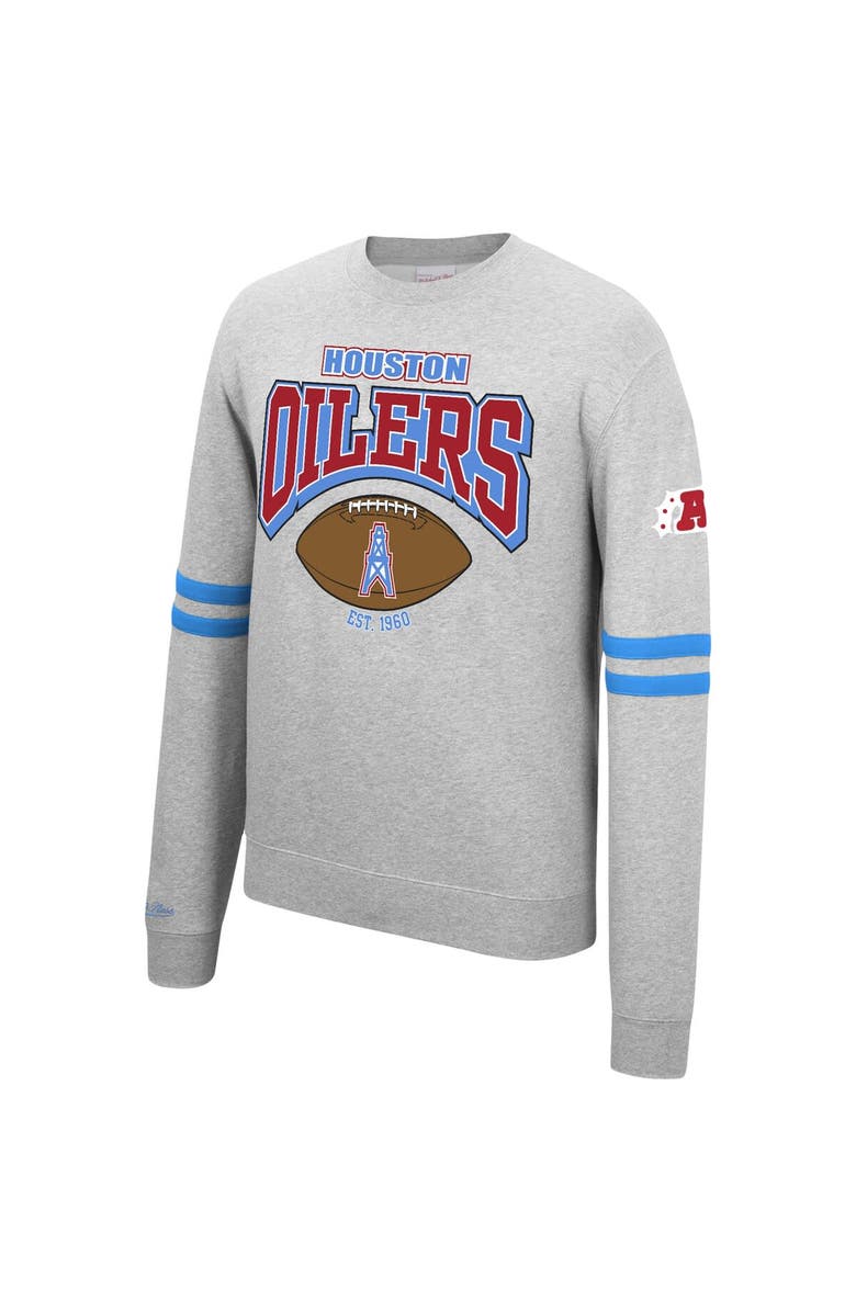 Mitchell & Ness Men's Mitchell & Ness Heathered Gray Houston Oilers Allover Print Fleece Pullover Sweatshirt, Alternate, color,