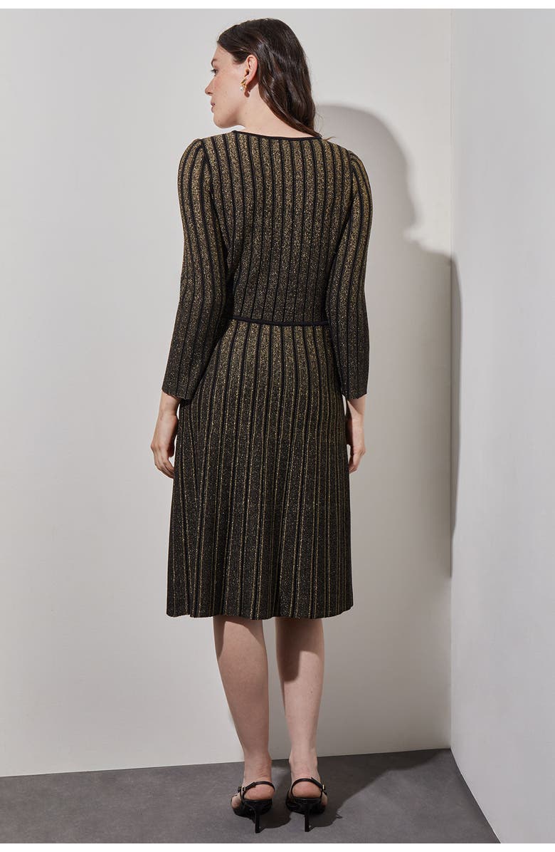 Ming Wang Knee Length A-Line Ribbed Knit Dress, Alternate, color, Black/Gold
