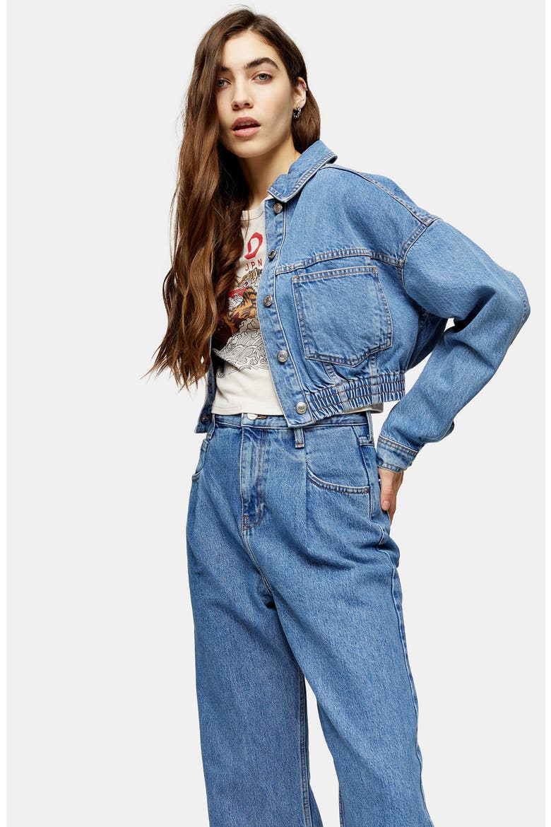 Pleat Dad Jeans, Alternate, color, MID BLUE