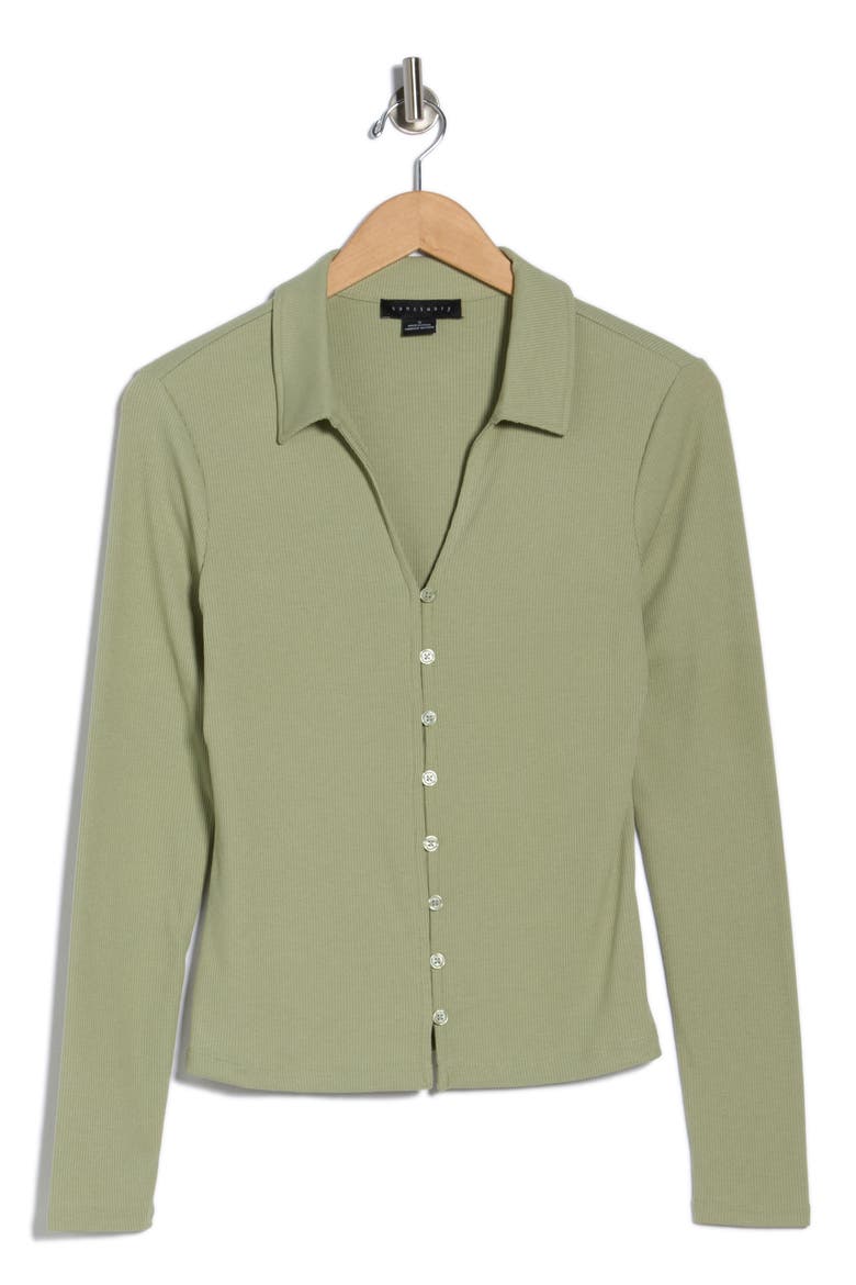 Johnny Collar Long Sleeve Button-Up Top, Alternate, color, GRASSHOPPER GREEN