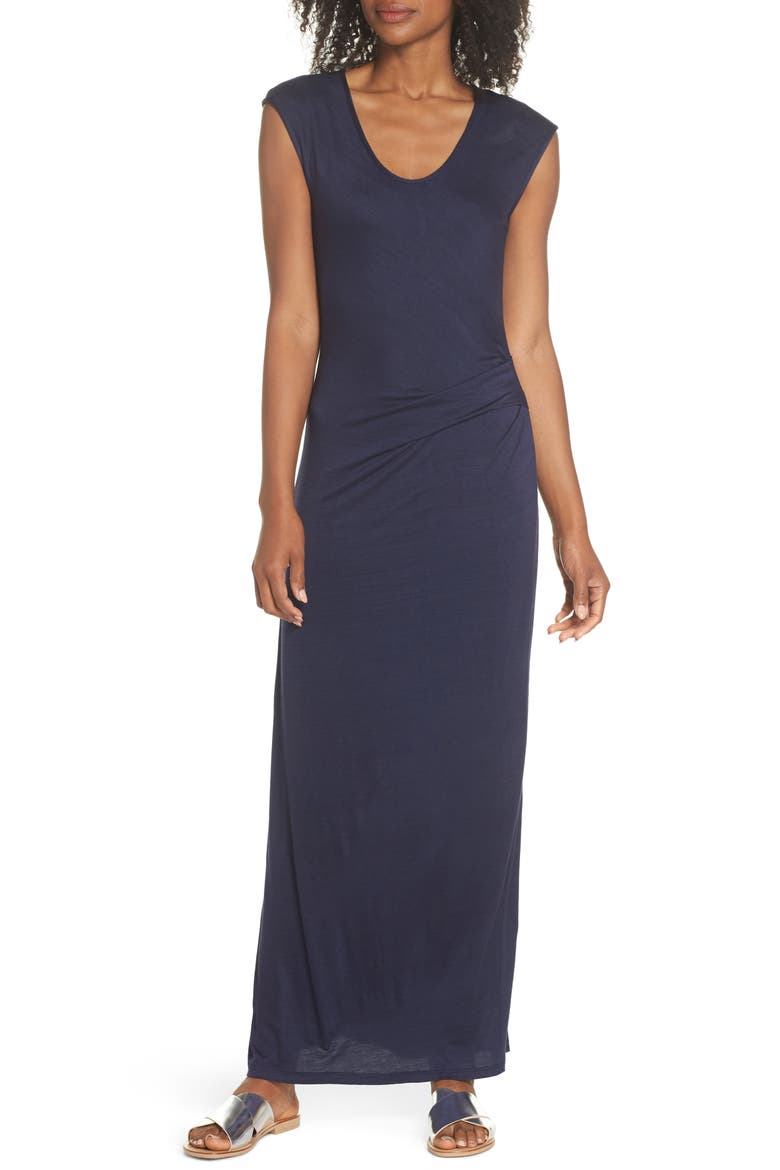 Ruched Jersey Maxi Dress, Main, color, NAVY