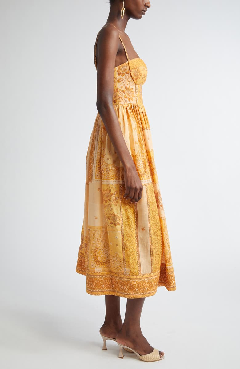 Zimmermann Lucky Bandana Print Cotton Midi Dress, Alternate, color, Mustard Bandana