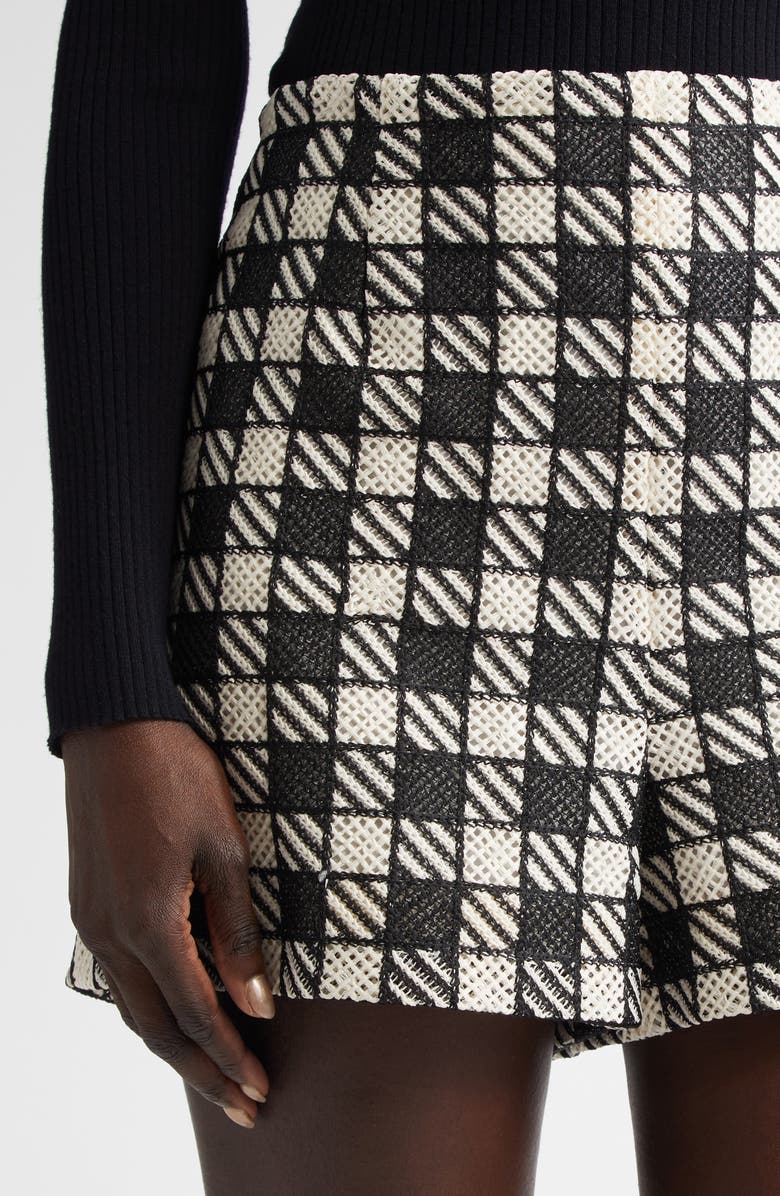Oscar de la Renta Check High Waist Shorts, Alternate, color, 