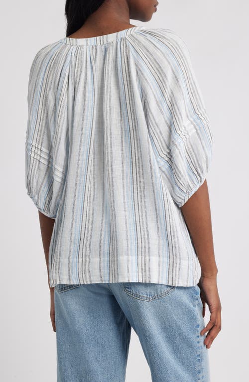 Rails Shoshanna Stripe Puff Sleeve Linen Blend Top In White