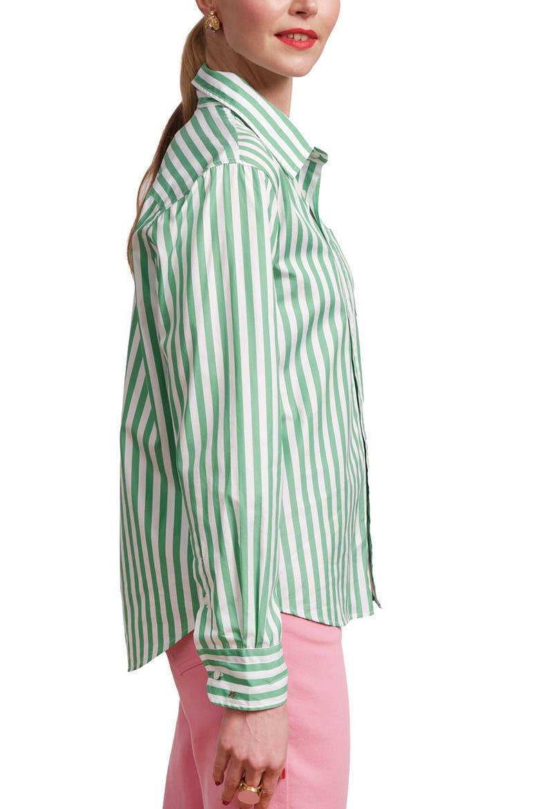 Perfect Button Down Stripe Cotton Poplin, Alternate, color, Green/White
