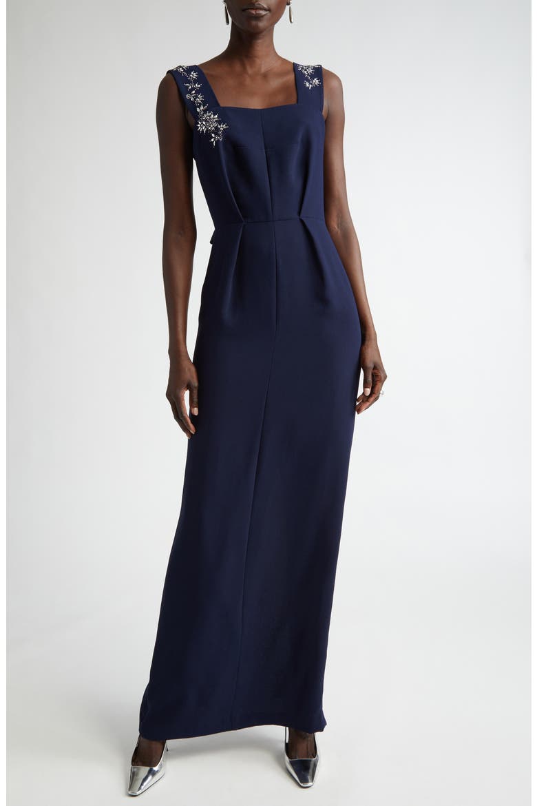 Satin Back Crepe Dress with Bow & Shawl, Main, color, MIDNIGHT