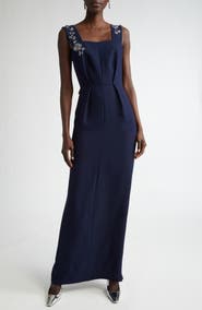 ST. JOHN Satin Back Crepe Dress with Bow & Shawl