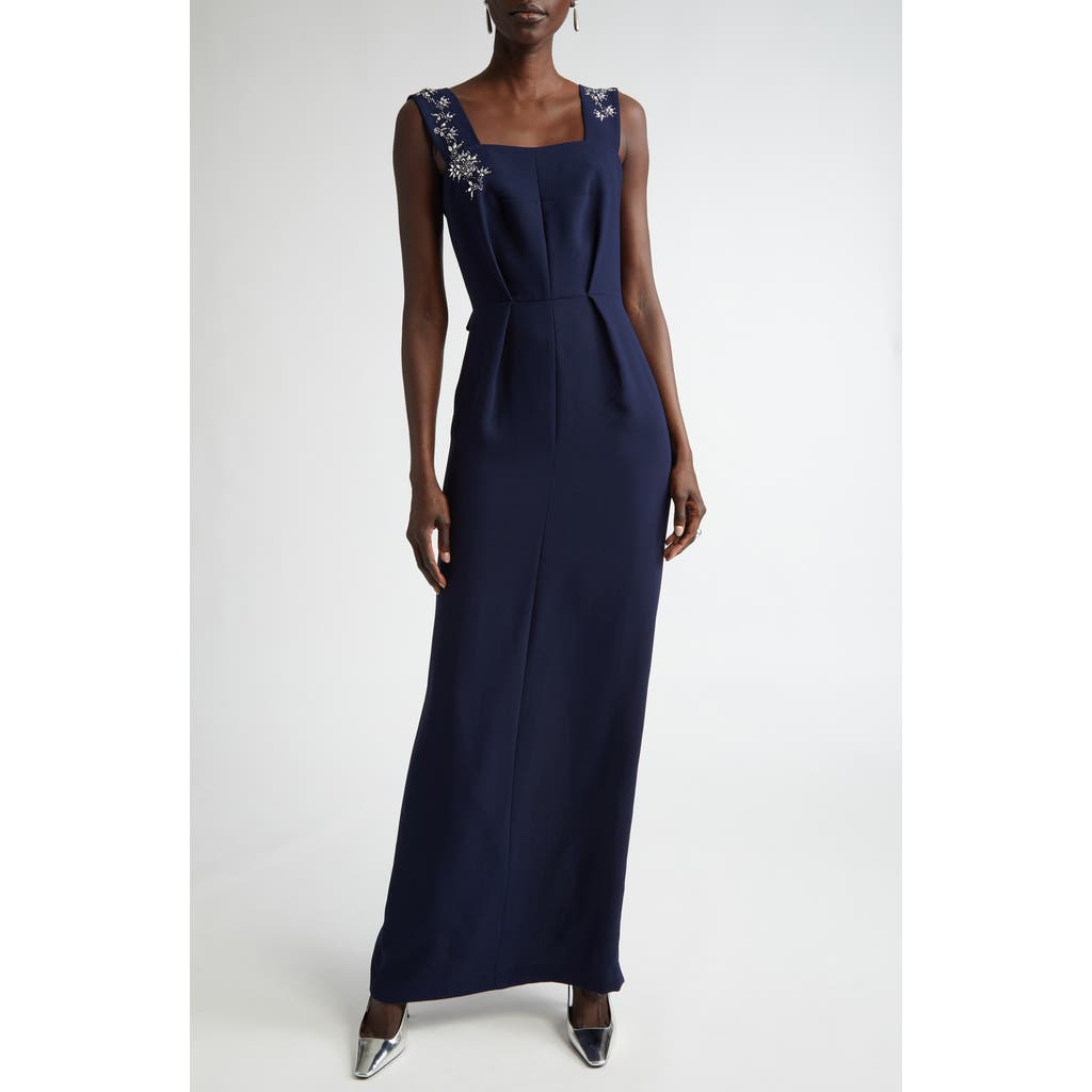 St John St. John Collection Satin Back Crepe Dress With Bow & Shawl In Midnight