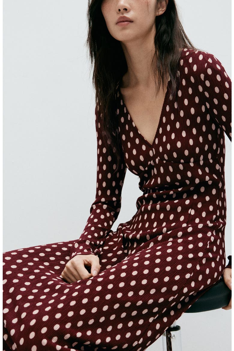 Dot Long Sleeve Midi Dress, Alternate, color, MAROON
