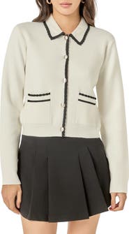 English Factory Scallop Trim Cardigan