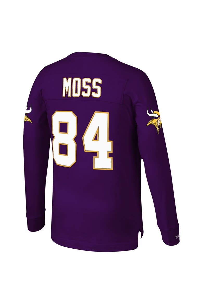 Men's Mitchell & Ness Randy Moss Purple Minnesota Vikings Big & Tall Retired Player Name & Number Long Sleeve Top, Alternate, color, Purple