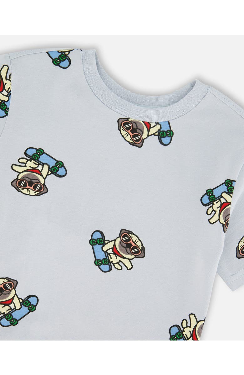 Deux par Deux Organic Cotton Jersey Pug T-Shirt, Alternate, color, Blue Pug Print