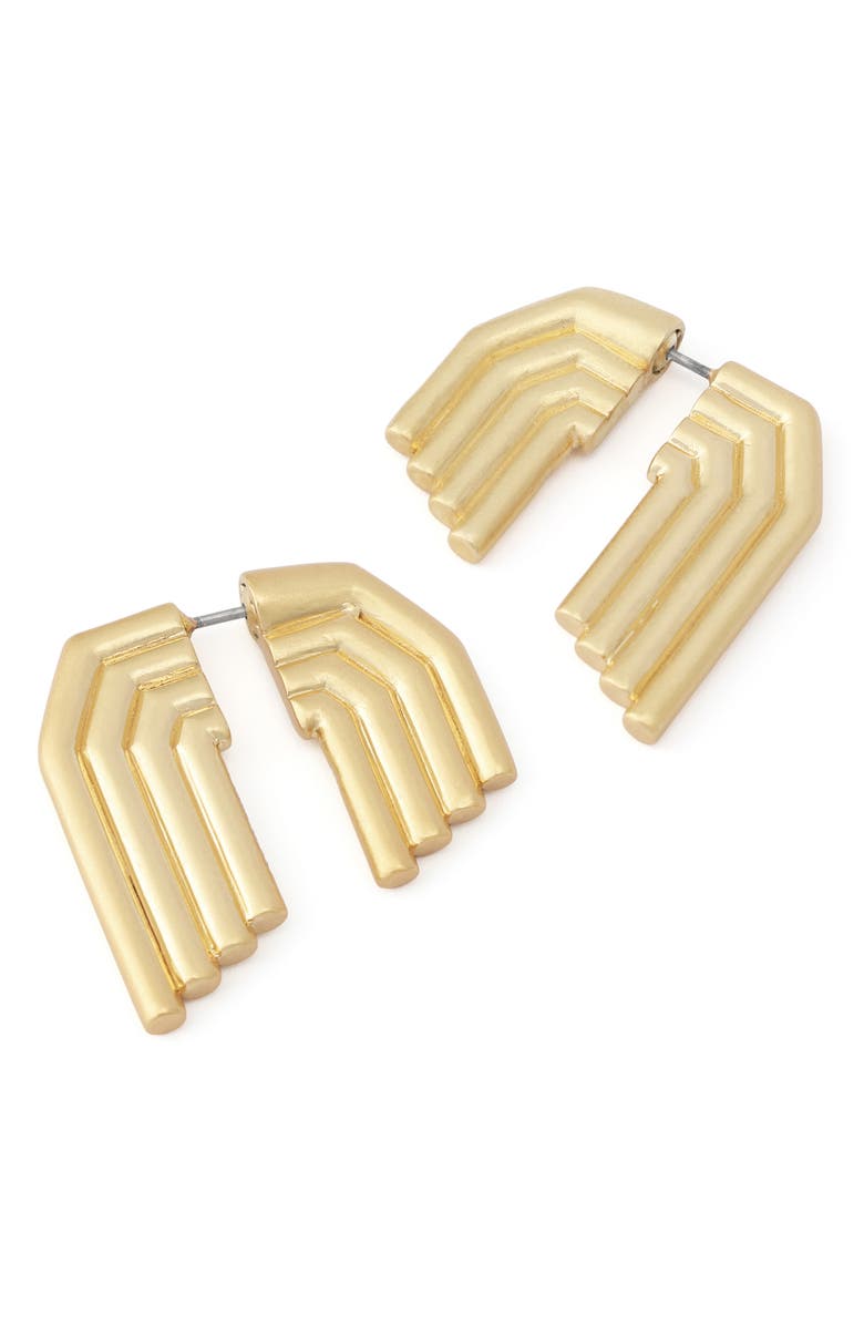 AllSaints Tube Front/Back Earrings, Alternate, color, Vintage Gold