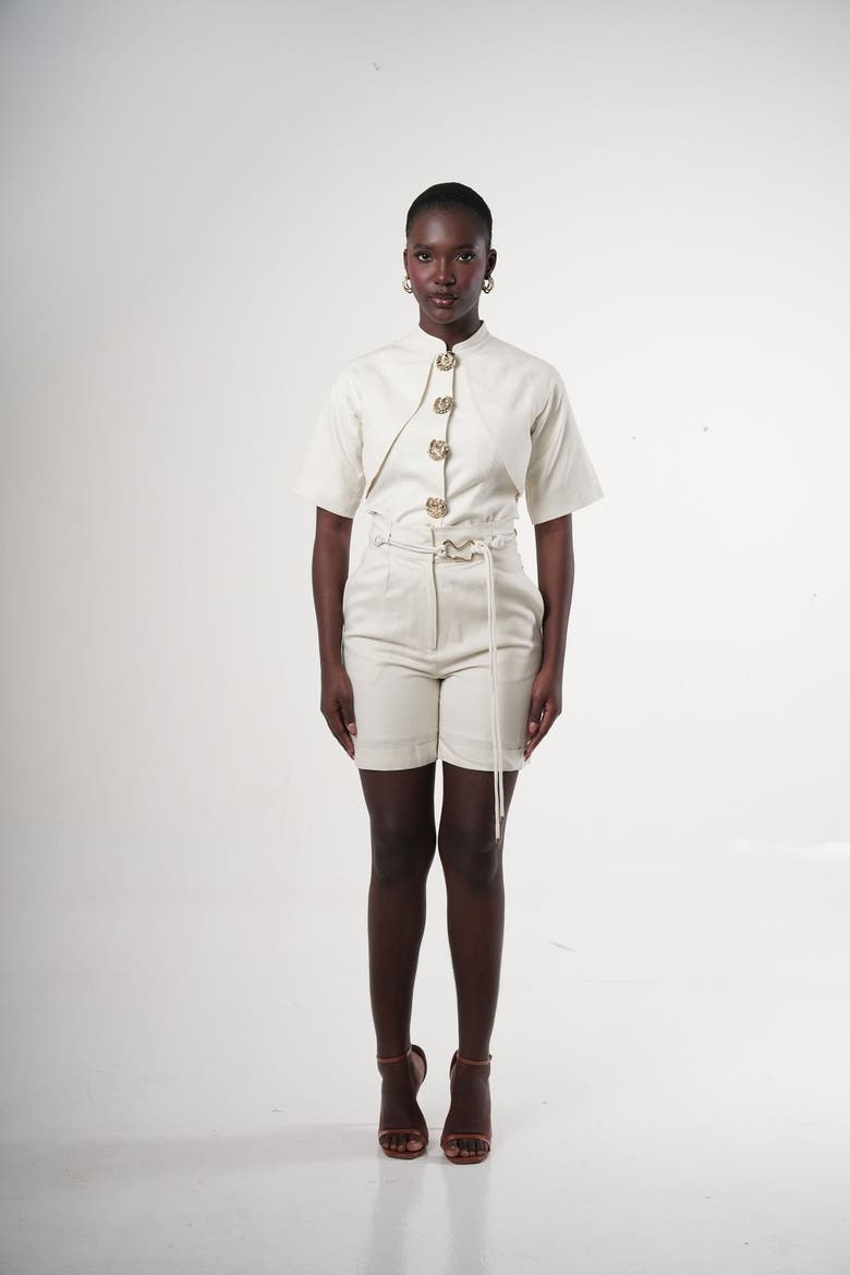 Salina Linen-blend Paperbag-waist Shorts, Alternate, color, Ivory (off-white)