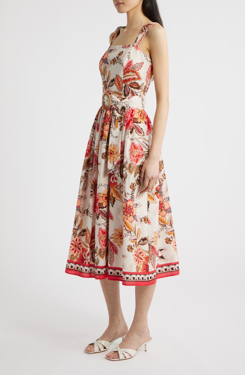 Eliza J Floral Print Midi Sundress, Alternate, color, Almond Khaki/ Red