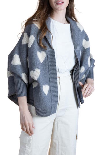 Shop Saachi Textured Heart Cardigan In Light Grey