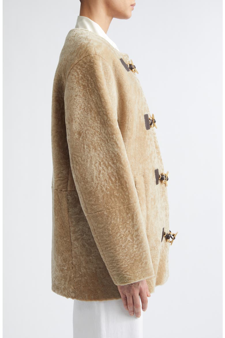 Collarless Genuine Shearling Coat, Alternate, color, SAND
