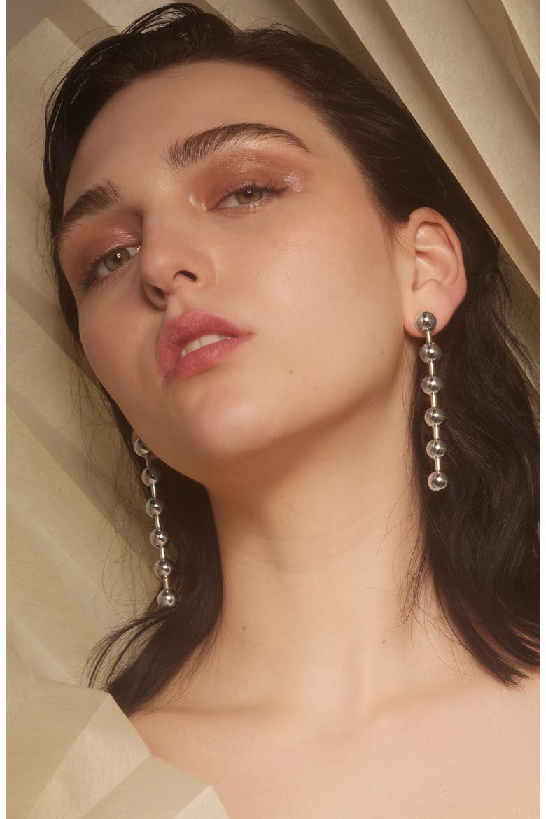 Ball Chain Linear Drop Earrings, Alternate, color, SILVER