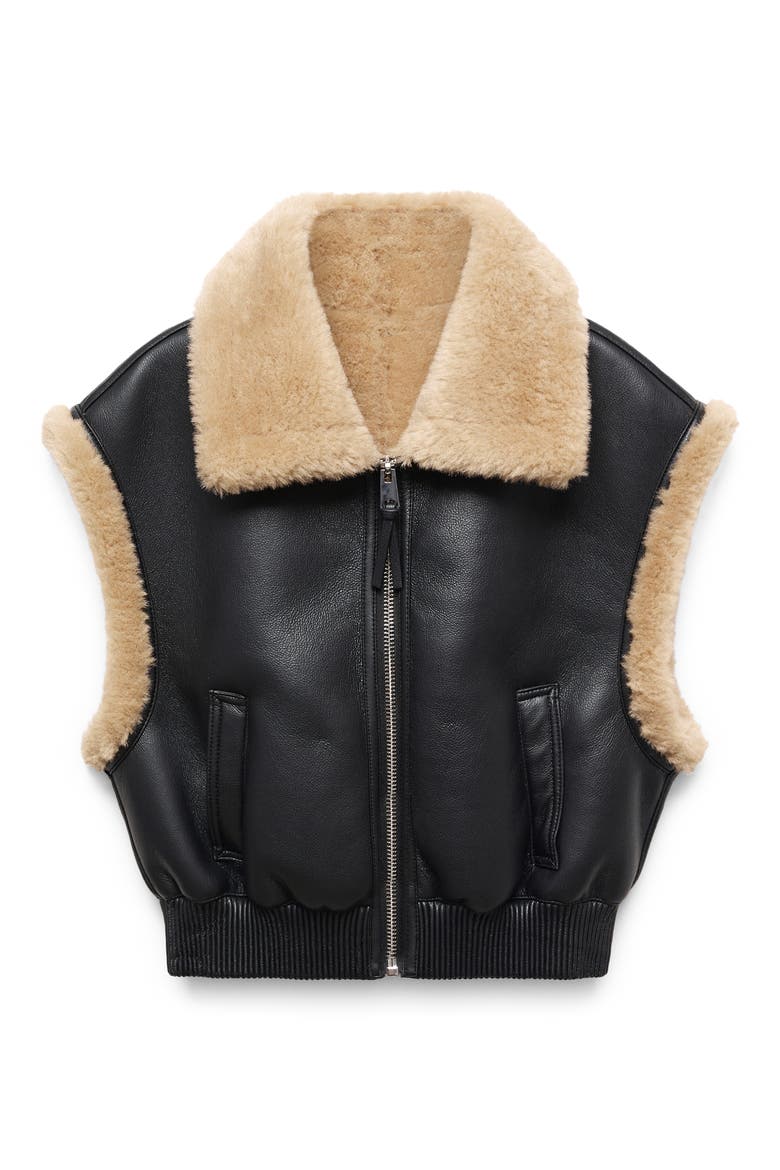Faux Shearling Bomber Vest, Alternate, color, BLACK