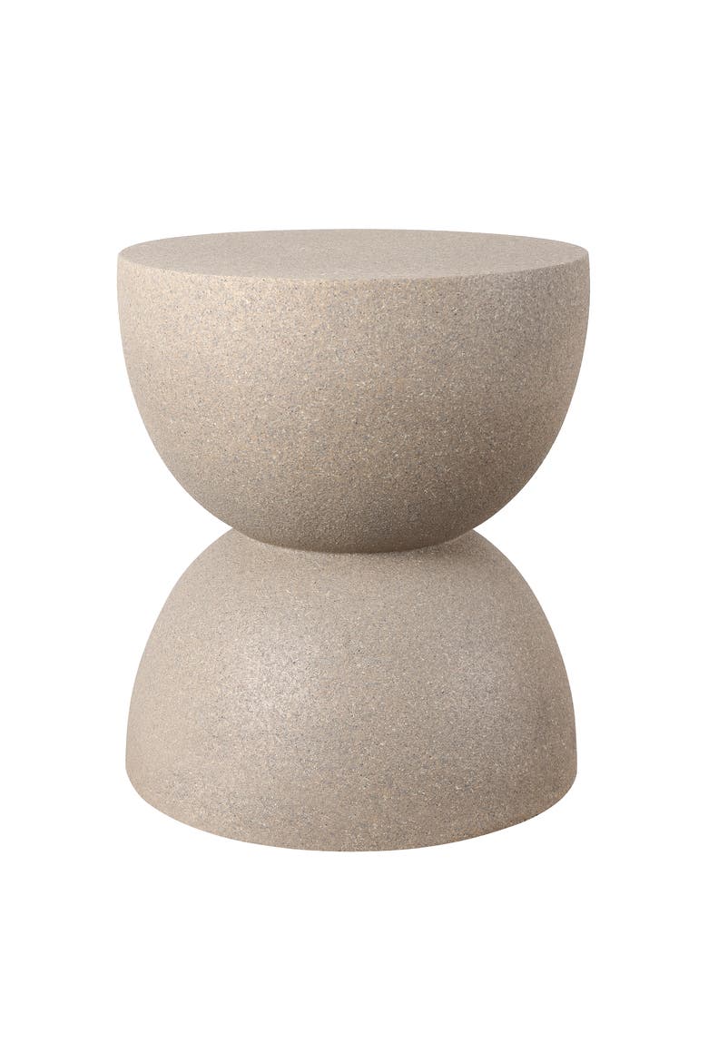 Greta Modern Frosted Textured Hourglass Indoor/Outdoor Stool & Side Table, All-Weather Patio Accent End Table, Main, color, Light Brown Frosted