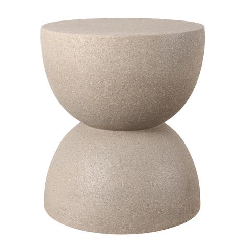 Greta Modern Frosted Textured Hourglass Indoor/Outdoor Stool & Side Table, All-Weather Patio Accent End Table