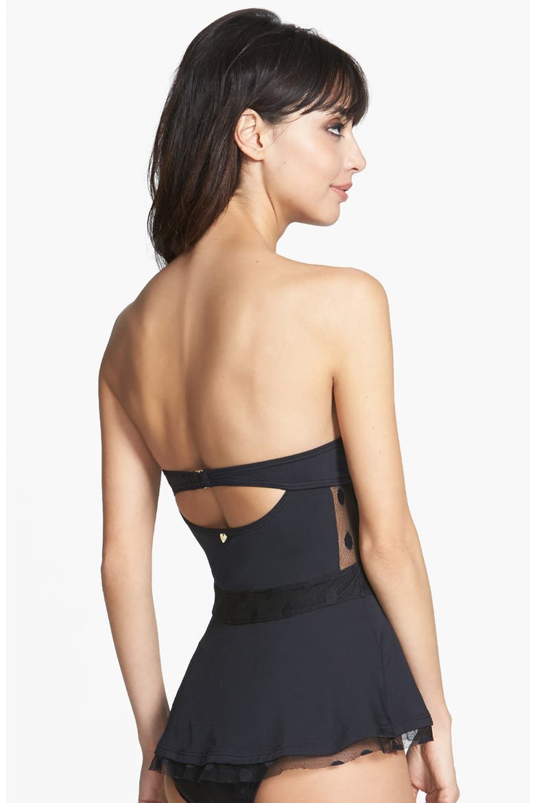 Underwire Peplum Bandeau Tankini Top, Alternate, color, BLACK