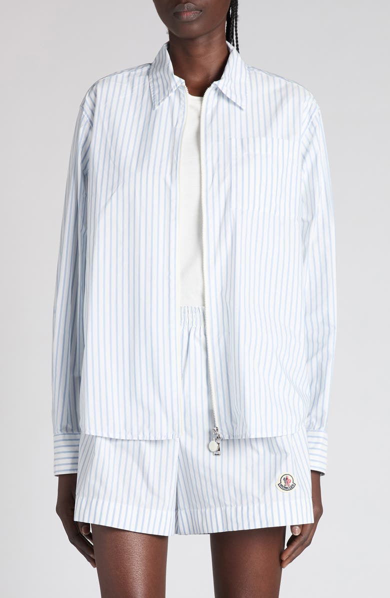 Moncler Stripe Nylon Zip-Up Shirt, Main, color, Panna