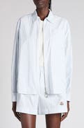 Moncler Stripe Nylon Zip-Up Shirt
