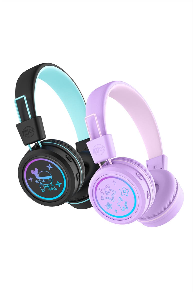 KidJamz KJ55BT (2 Pack) Bluetooth Wireless Headphones for Kids w/ LED Lights, Main, color, Black/Lavender