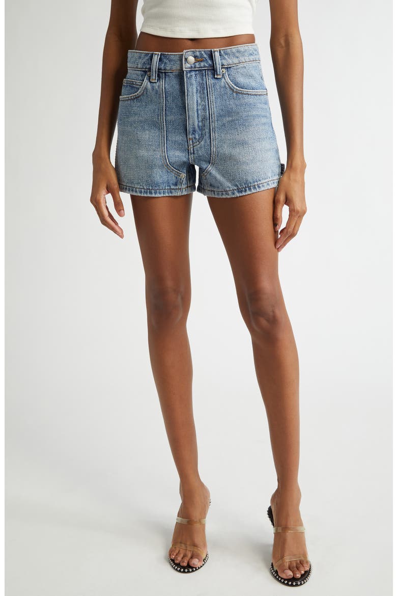 High Waist Denim Carpenter Shorts, Main, color, CLASSIC WORN INDIGO