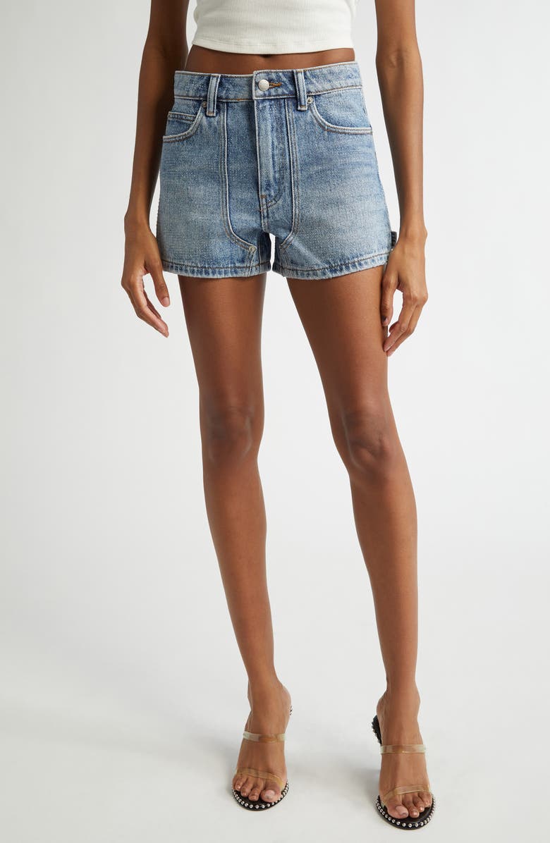 Alexander Wang High Waist Denim Carpenter Shorts, Main, color, Classic Worn Indigo