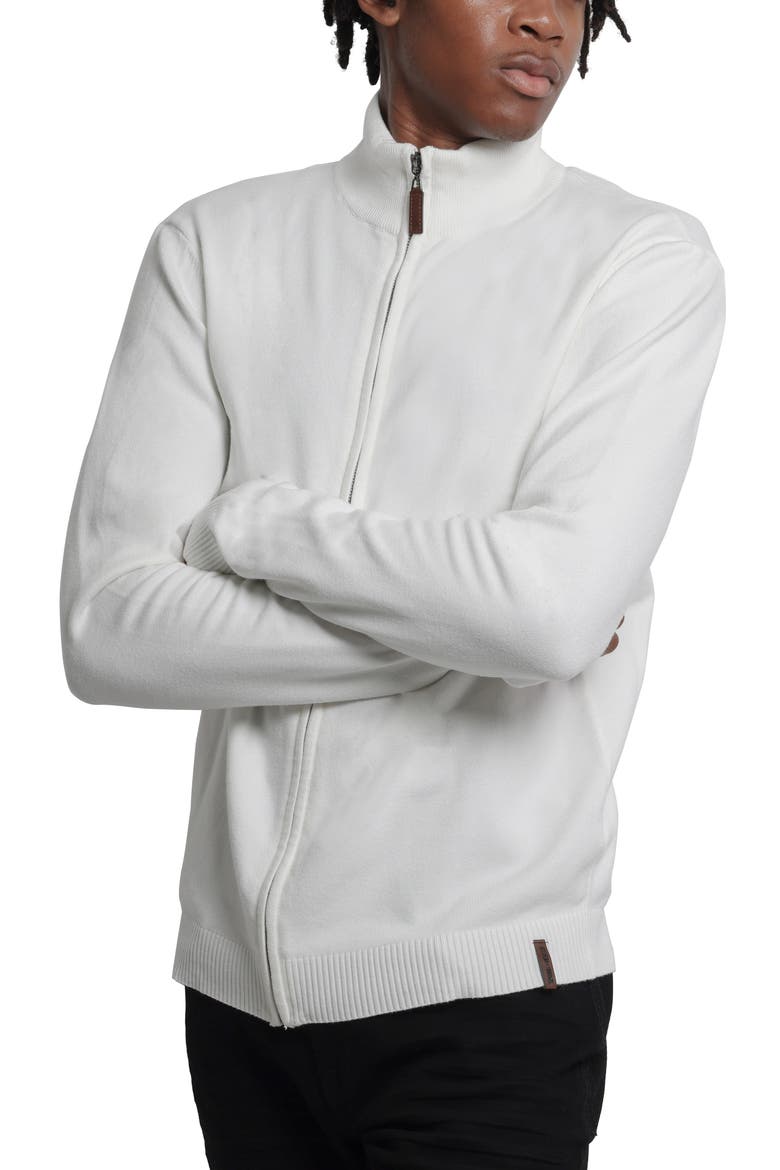 Mock Neck Full Zip Sweater, Alternate, color, OFF WHITE