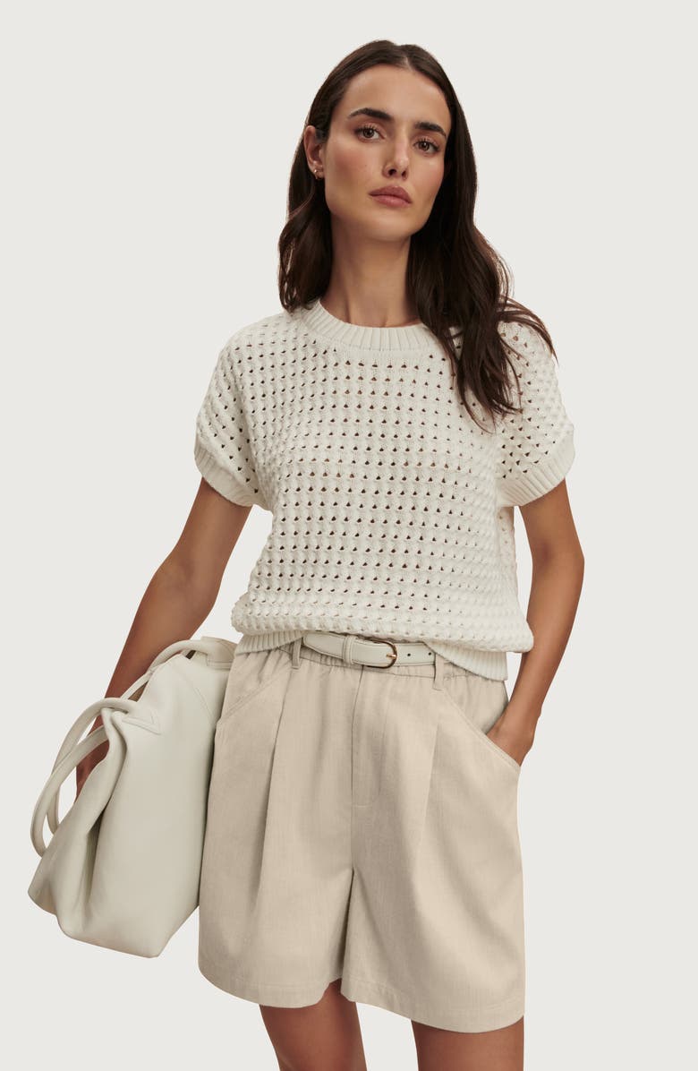 Varley Denny Pointelle Knit Top, Alternate, color, Snow White
