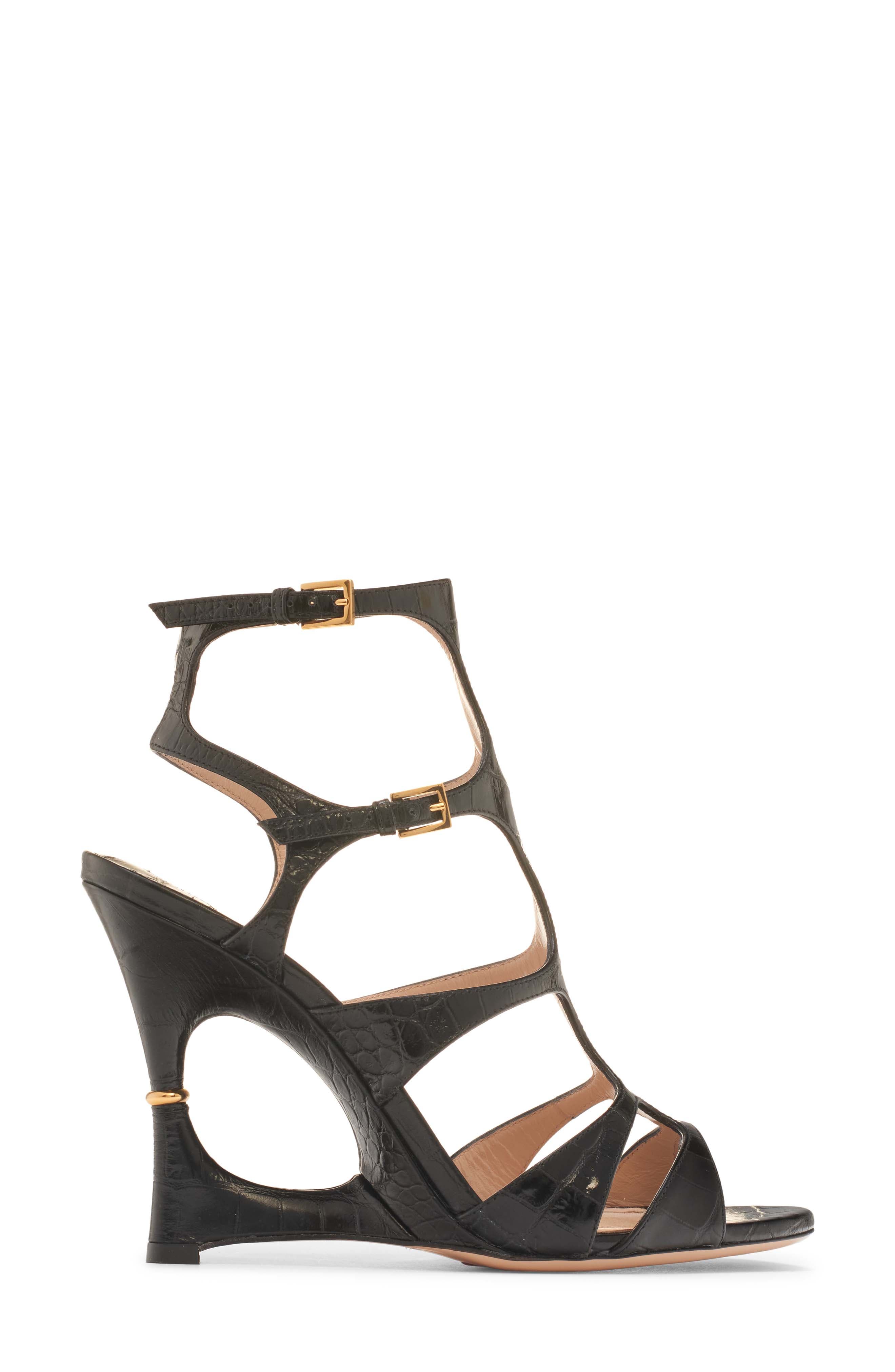 TOM FORD Paradise Cage Croc Embossed Sandal, Alternate, color, Black