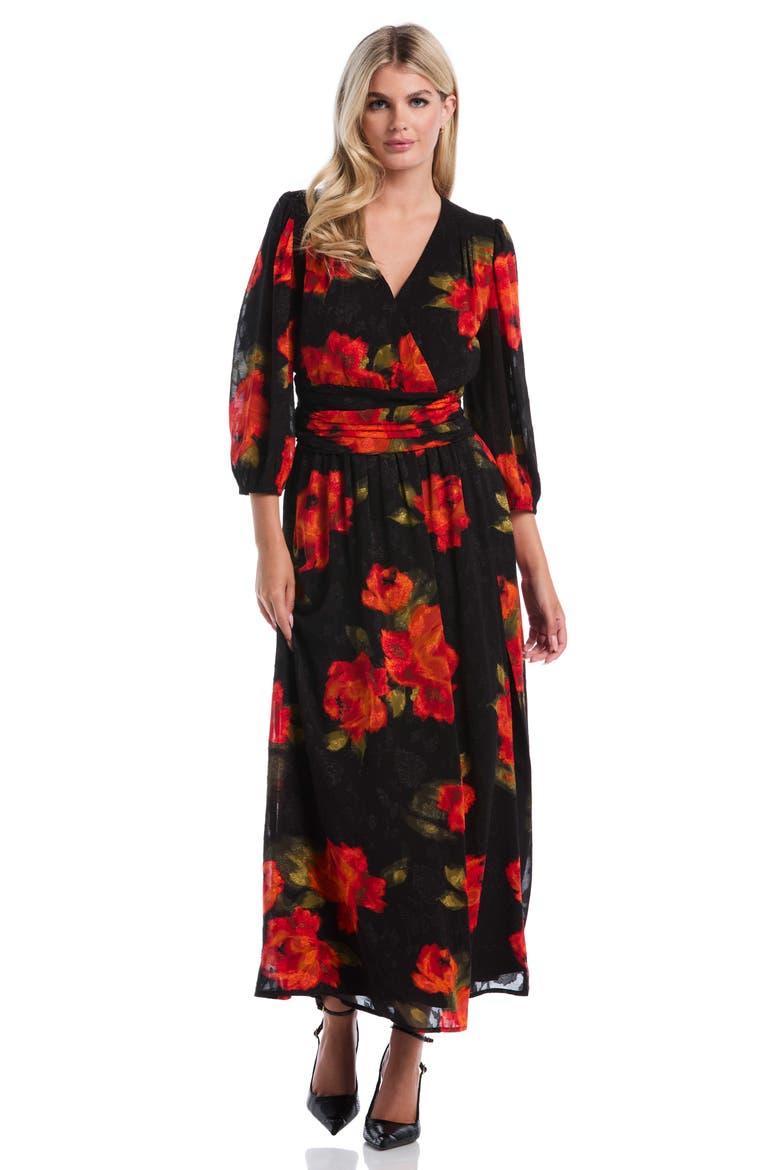 Puff Sleeve Faux Wrap Front Blouse, Alternate, color, FLAME SCARLET