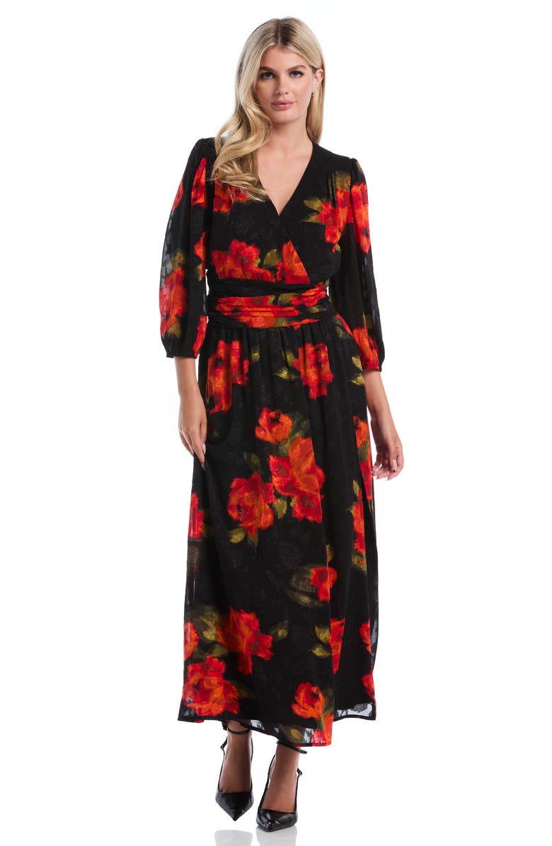 Laundry by Shelli Segal Puff Sleeve Faux Wrap Front Blouse, Alternate, color, Flame Scarlet