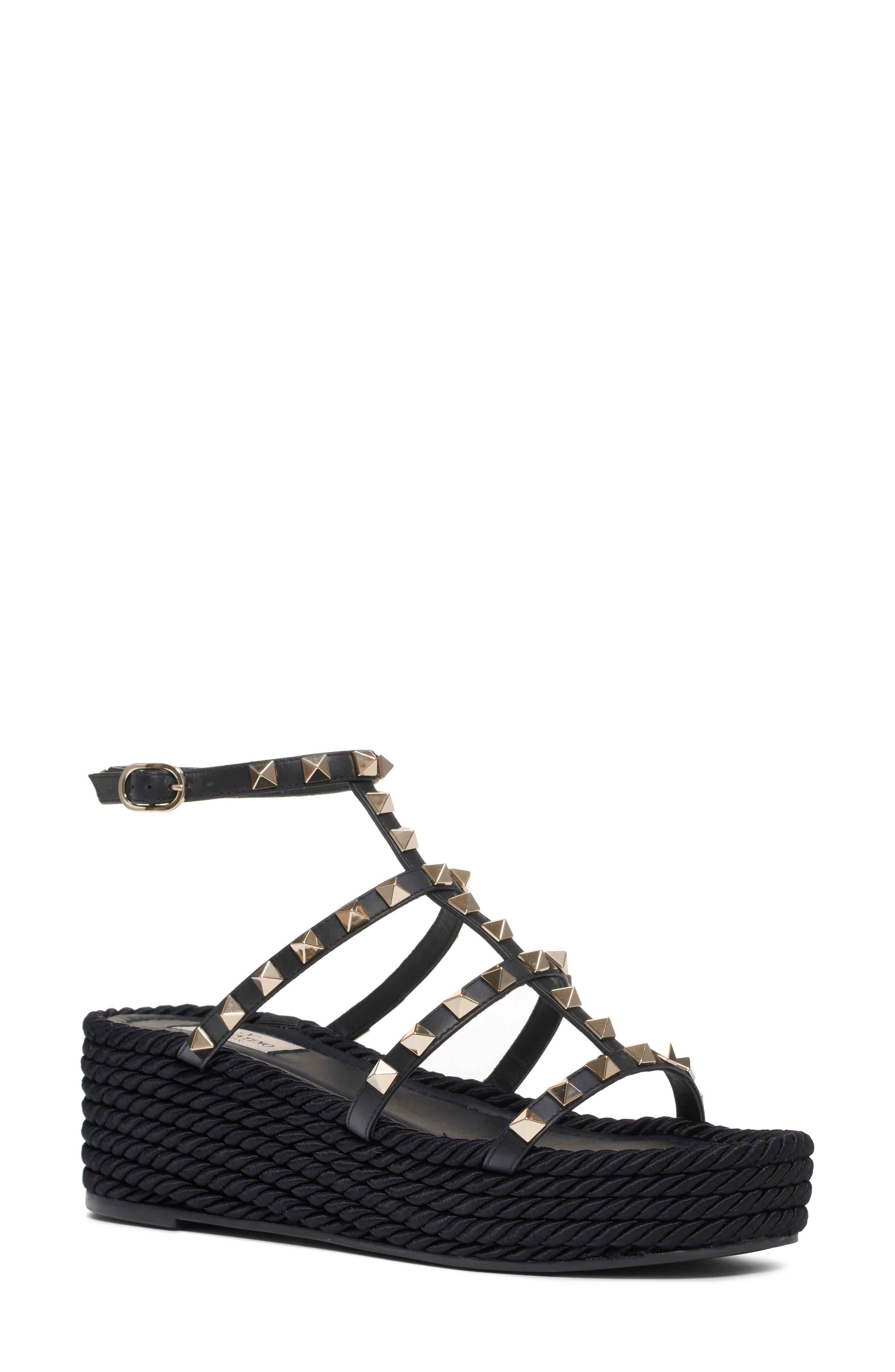 Valentino Garavani Rockstud Torchon Espadrille Platform Sandal, Main, color, 