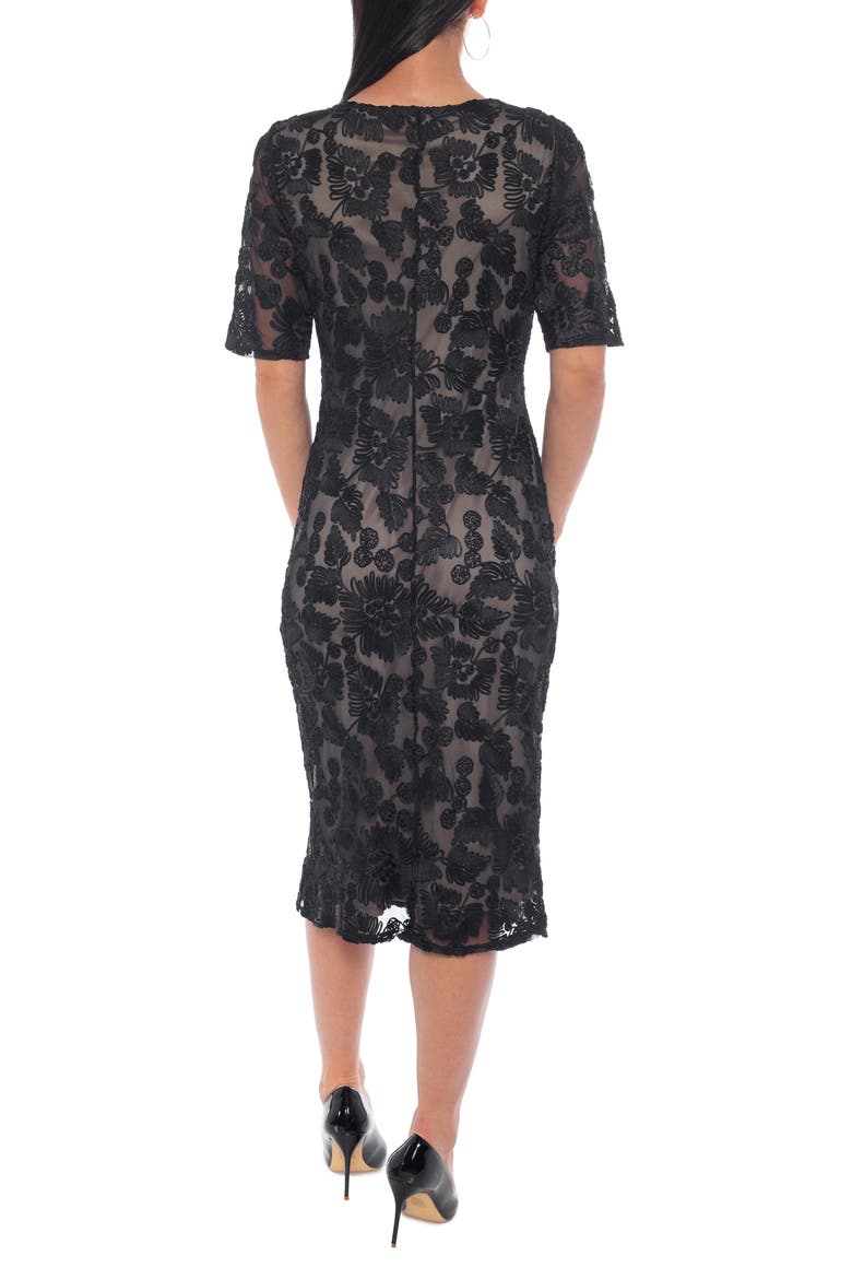 Soutache Lace Sheath Dress, Alternate, color, BLACK/ NUDE