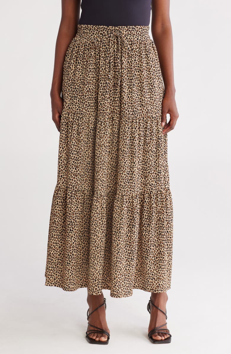Caslon<sup>®</sup> Tiered Drawstring Maxi Skirt, Main, color, Tan Shore Micro Animal
