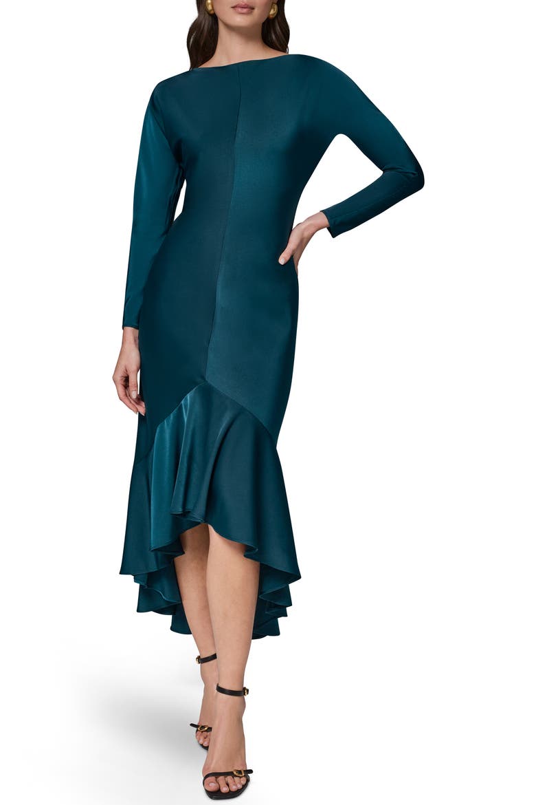 Long Sleeve Ruffle Hem High-Low Dress, Main, color, HUDSON