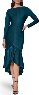 Donna Karan New York Long Sleeve Ruffle Hem High-Low Dress