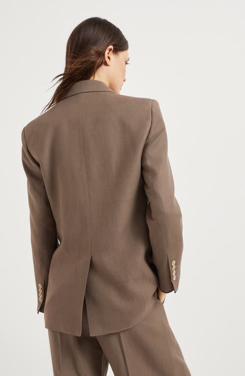 Shop Brunello Cucinelli Twill Blazer With Monili In Cocoa