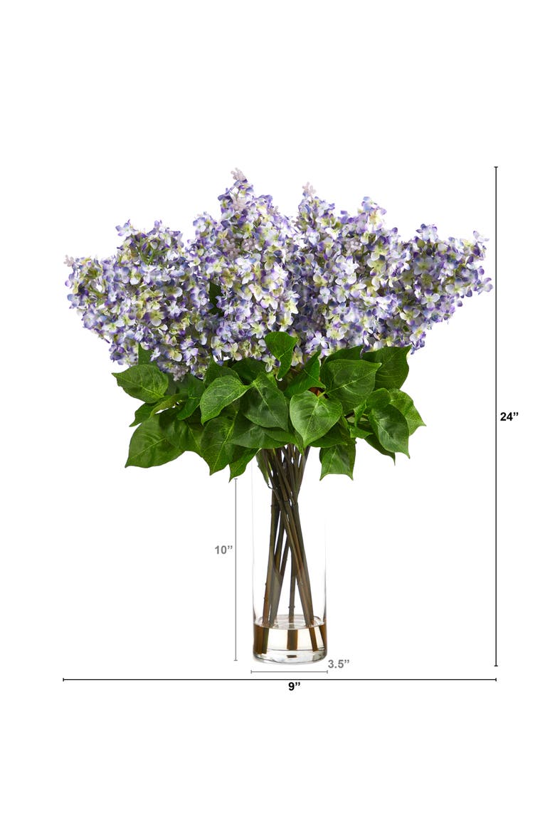 24-in Artificial Lilac Arrangement with Cylinder Glass Vase, Alternate, color, Purple