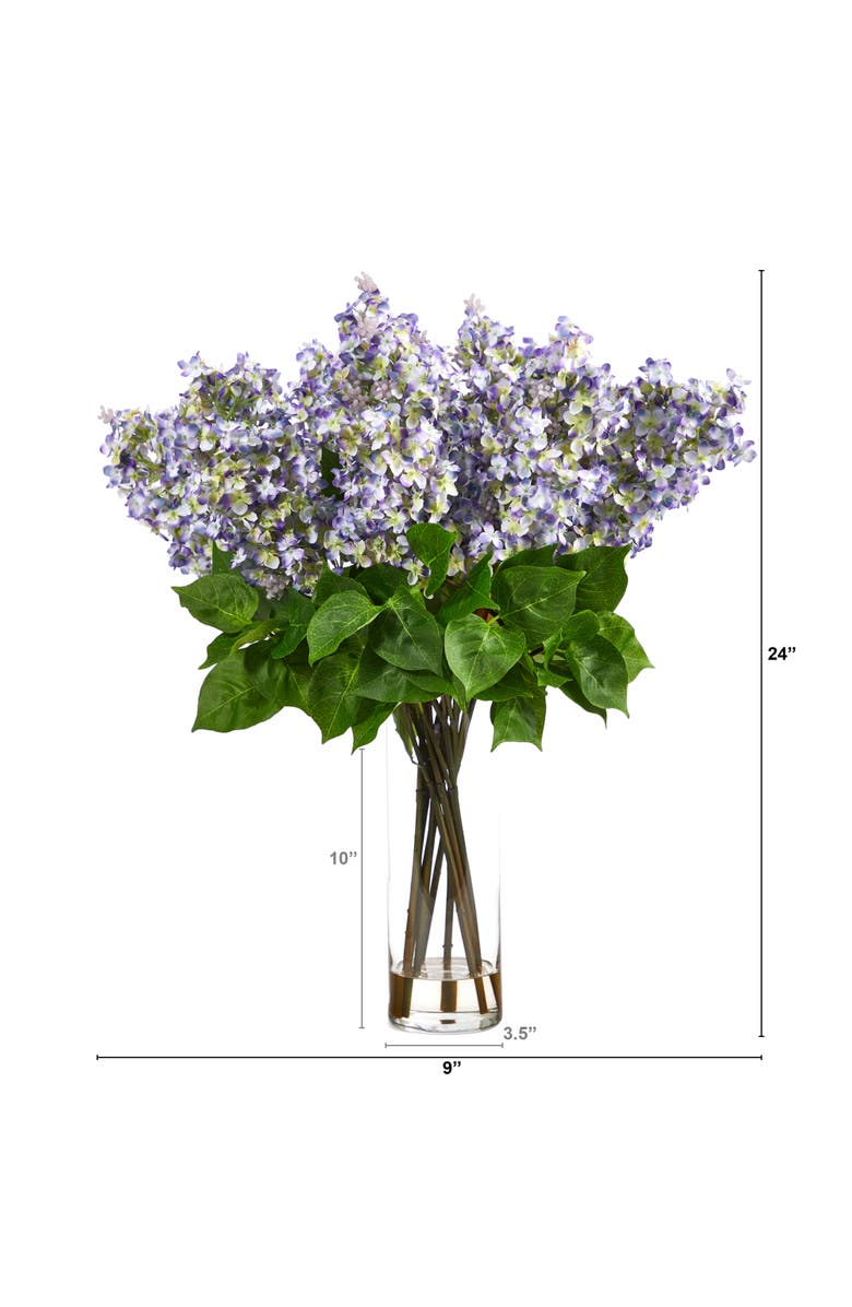 NEARLY NATURAL 24-in Artificial Lilac Arrangement with Cylinder Glass Vase, Alternate, color, Purple