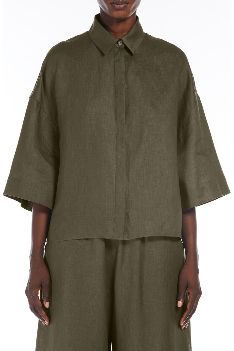 Mirano Linen Button-Up Shirt, Main, color, DARK GREEN