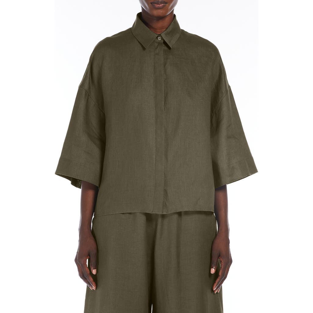 Mm Mirano Linen Button-up Shirt In Dark Green