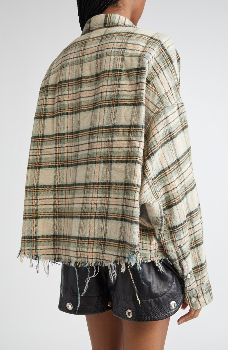 R13 Crop Plaid Flannel Button-Up Shirt, Alternate, color, Cream/ Turquoise Plaid