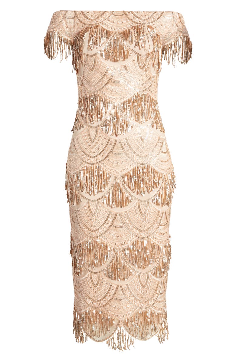 Tadashi Shoji Off the Shoulder Embroidered Lace Dress, Alternate, color, 