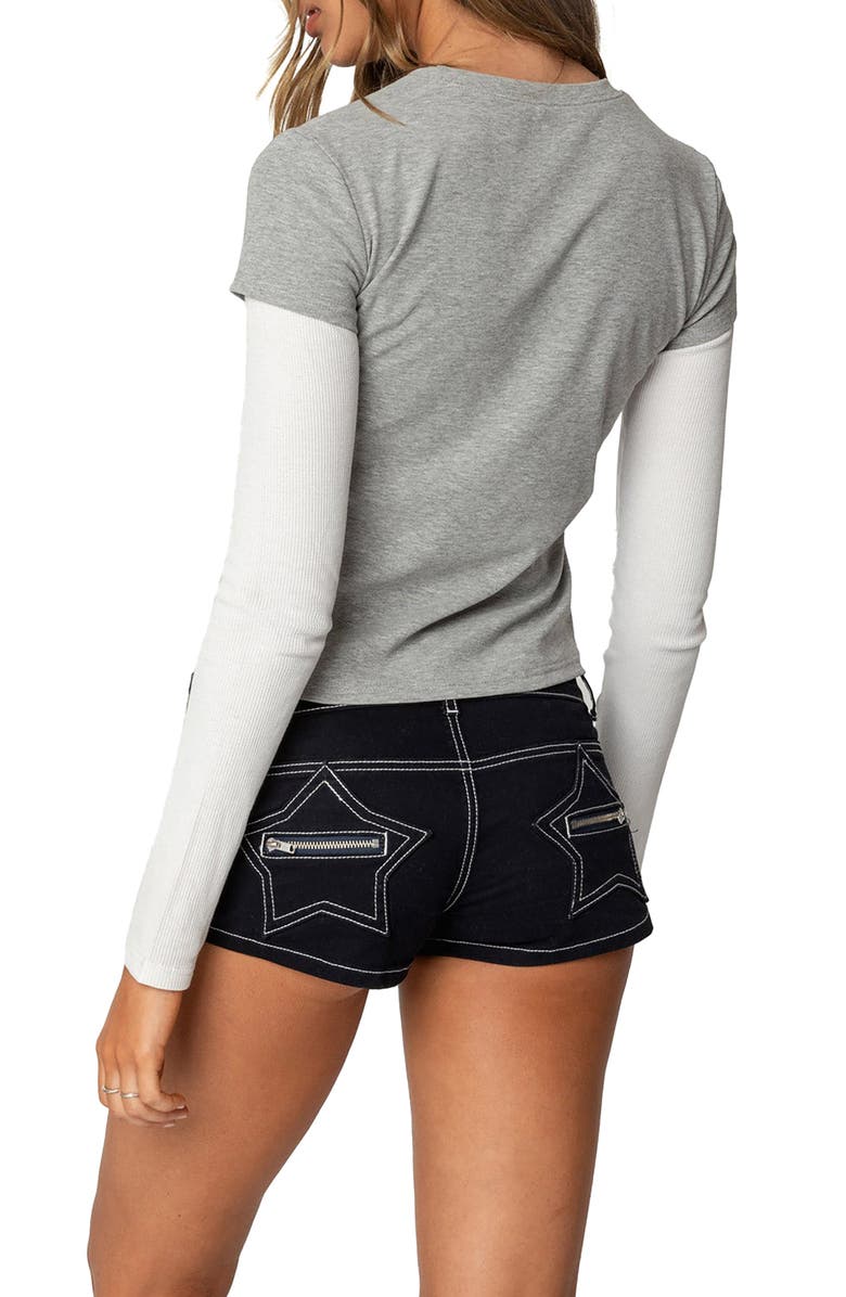 EDIKTED I Heart Me Layered Long Sleeve Graphic T-Shirt, Alternate, color, Gray-Melange