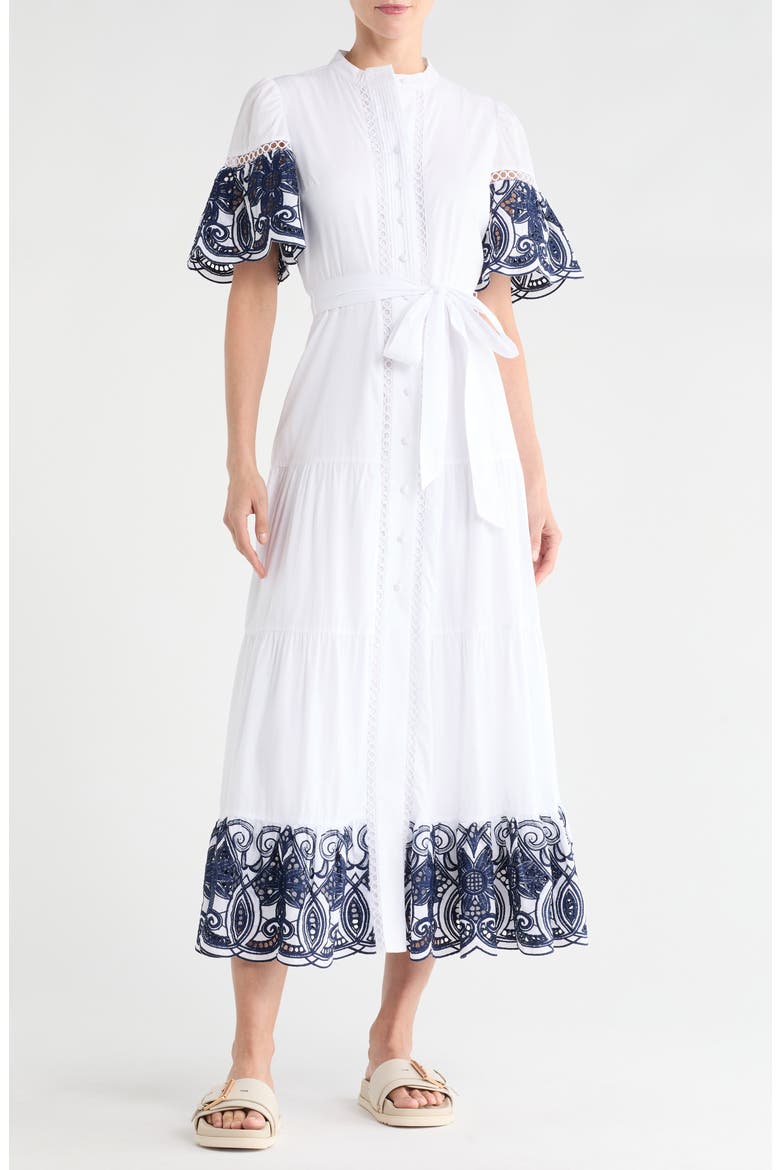 Southampton Embroidered Maxi Shirtdress, Main, color, BRIGHT WHITE/ NAVY BLAZER